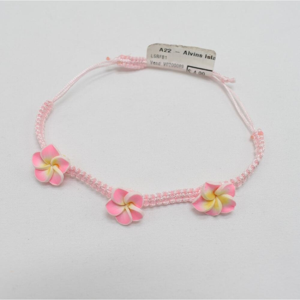 Pink Clay Flower Bracelet Tropical Beach Coconut Girl Coastal Boho Macramé Y2K